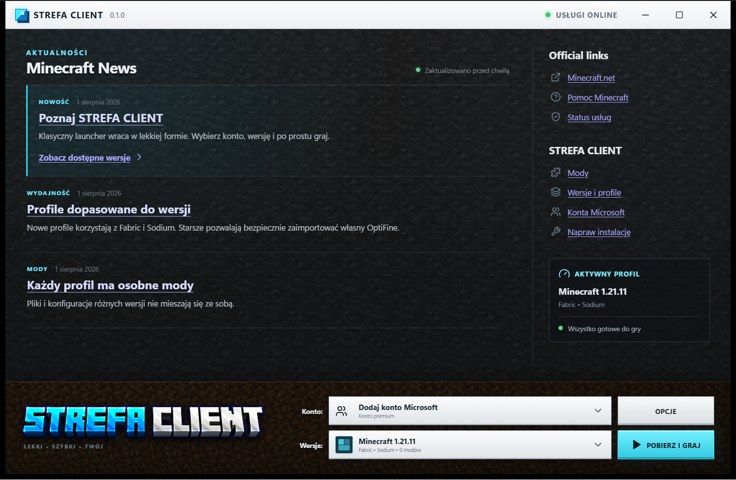 Real STREFA CLIENT launcher window